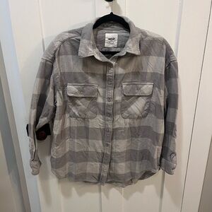 Aerie Gray Plaid Flannel Button Up Size XS-S